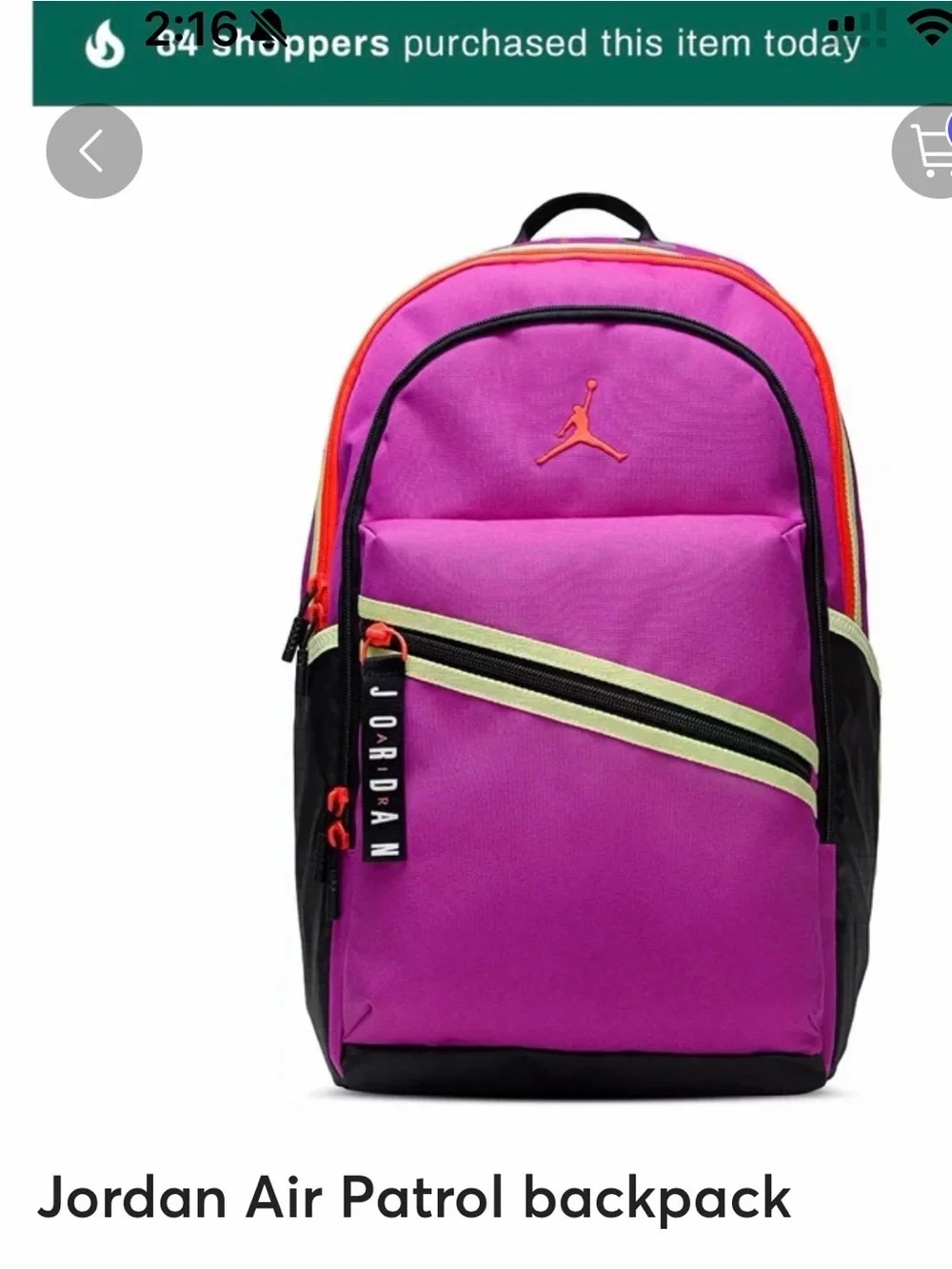 Jordan Backpack in Bright Pink with Black & Lime Accents